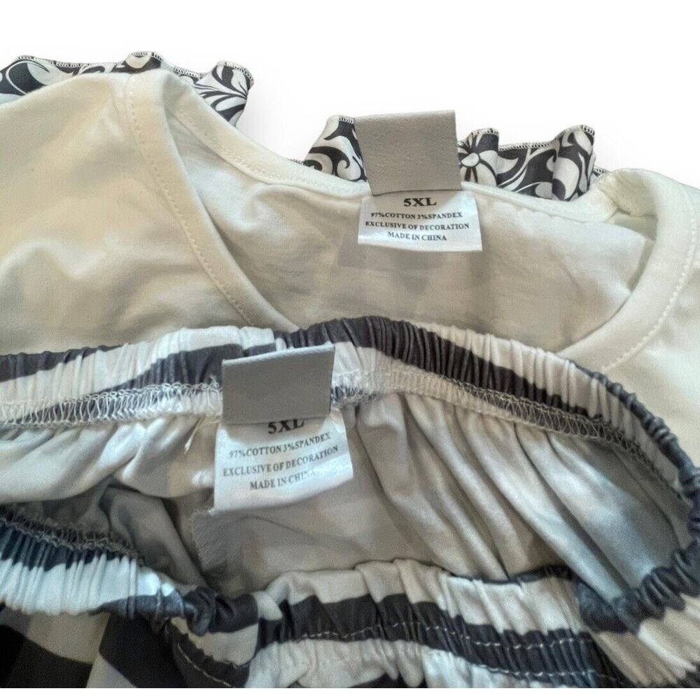 Dash of Glitter Girls M Floral Stripe Ruffle Shirt Pant Outfit White Gray - Picture 4 of 5